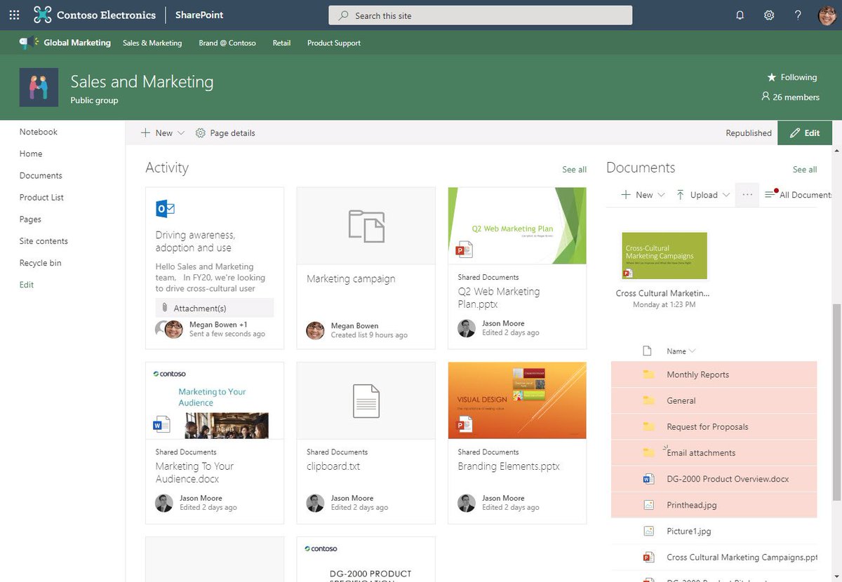 RELEASE UPDATE - 100% WW
SharePoint *Site Activity* web part now surfaces group email activity, alongside file &amp; list items changes

Read more about this and recent web part updates: techcommunity.microsoft.com/t5/Microsoft-S… 

Note: Planner task activity will be coming soon (as demo'ed at #SPC19)