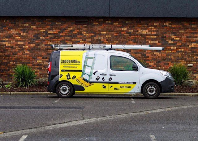 signproau's tweet photo. Let us bring your design ideas to life. Full digitally printed wrap for the guys @ladderm8rixaustralia the bright yellow will definitely be standing out on the road. #wrap #vehicle #wrapped #signage #graphic #visualimpact #branding #advertising #ladder #melbourne #australia https://t.co/pg8vEHhvWF