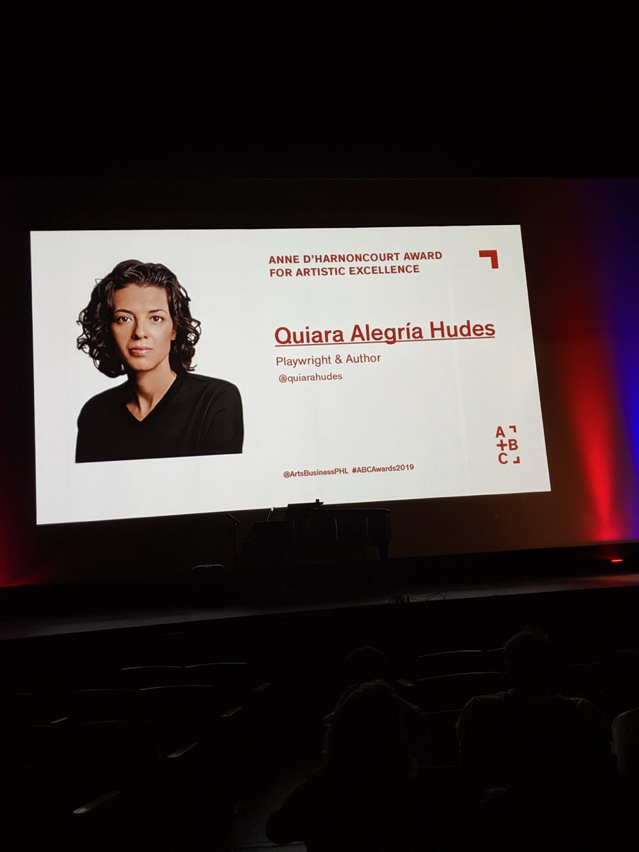 Boriqua in the house! Award for artistic excellence, Quiara Alegria Hudes! <a href="/ArtsBusinessPHL/">Arts + Biz Council</a> #ABCAwards2019