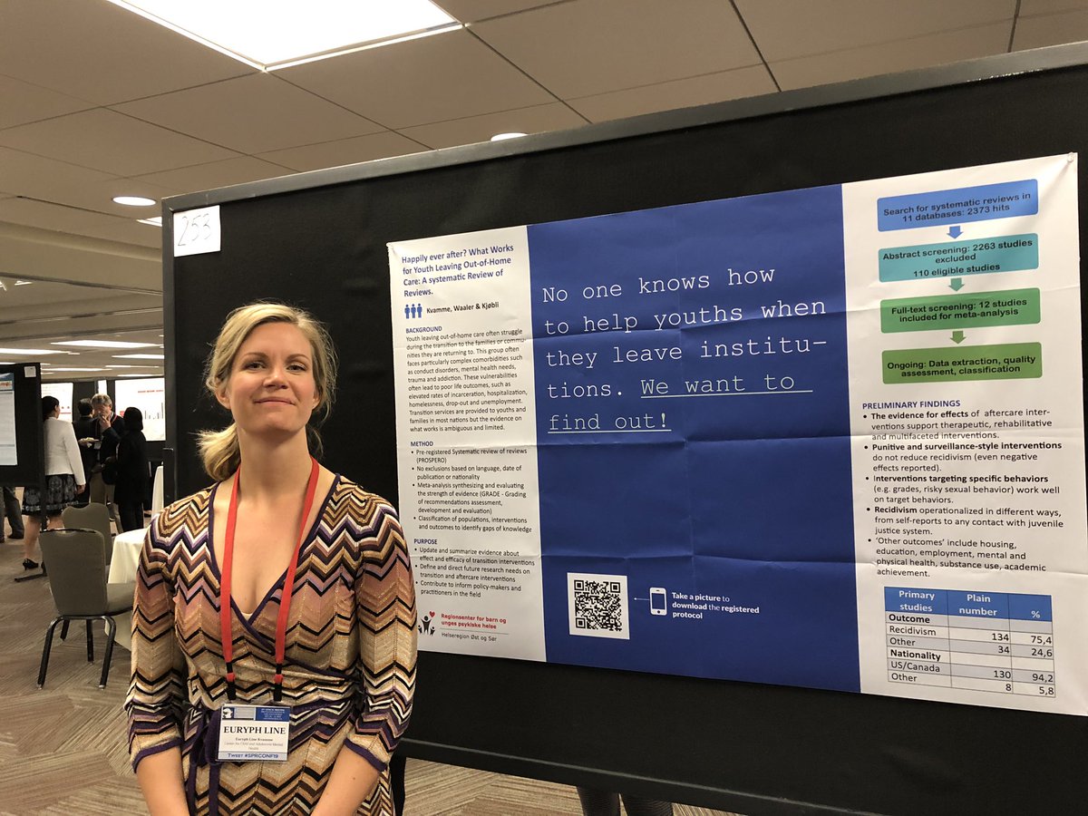 A systematic review of reviews of interventions for youth leaving out-of-home care. Great poster with a great design by Line Kvamme! #betterposter #SPRConf19