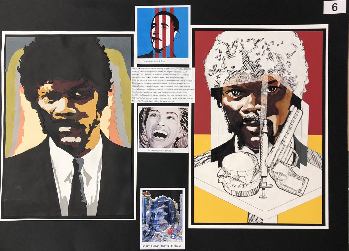 phsart_design1's tweet photo. S5 AH early presentation pupil Calder has worked hard and challenged himself through his theme of pulp fiction. #wearephs #wemadeit #challengeyourself #settinghighgoals #advancedhigher #pulpfiction @PerthHighSchool https://t.co/OerUX2zVtx