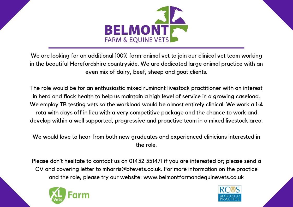 Calling all enthusiastic farm vets, we are looking for an additional team member to come and work with our fantastic bunch of #Herefordshire farmers. Independent practice for independent vets!