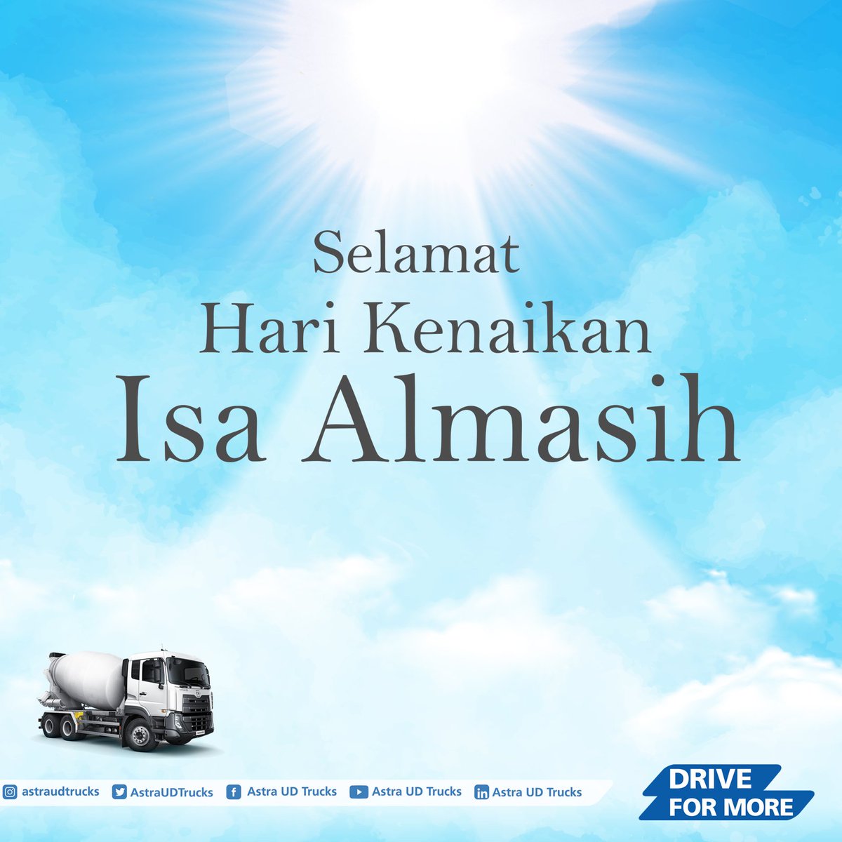 AstraUDTrucks's tweet photo. Astra UD Trucks mengucapkan selamat memperingati Hari Kenaikan Isa Almasih bagi seluruh umat yang merayakan.
Kiranya terang Anda bersinar, baik sebagai lilin disudut ruangan maupun sebagai mercusuar dipuncak bukit.
#KenaikanIsaAlmasih #astraudtrucks #quester #kuzer https://t.co/Ic5uiTj2J0