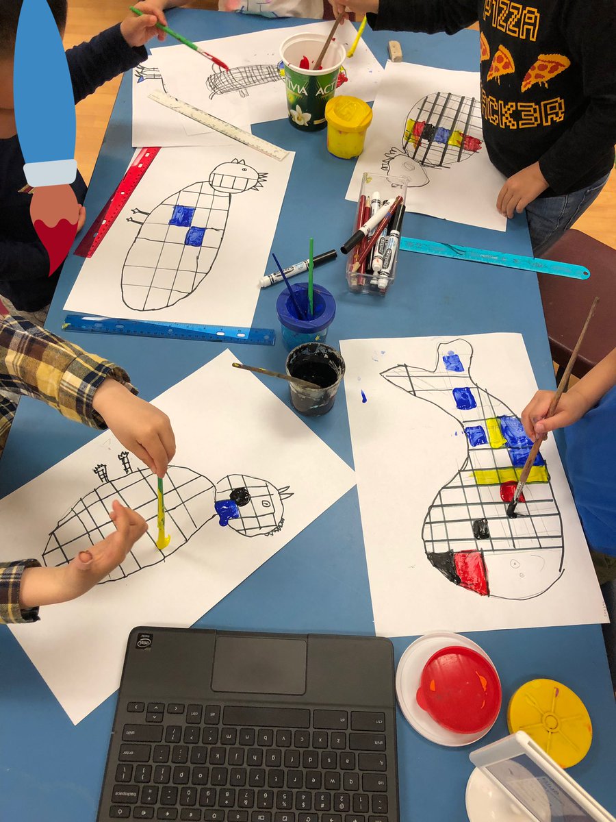 MrsCampbellJKSK's tweet photo. We are learning how to use a ruler to create lines and shapes by creating Mondrian inspired Animal paintings #modernart #typesoflines #colour #emptyspaces #FDKart https://t.co/csoHIjaK01