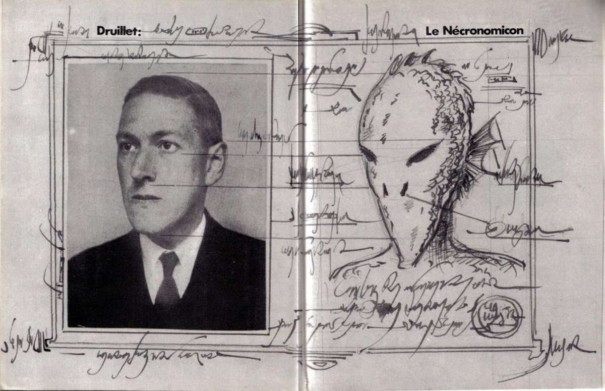 As a fan of Lovecraft's horror universe, he illustrated a few stories and made his own Necronomicon version.