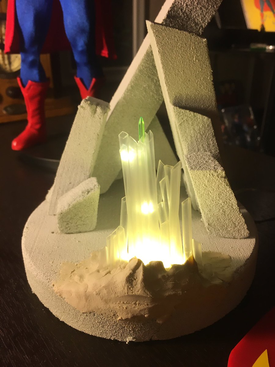 Jeffrey_Misener's tweet image. A nerd project complete; DIY Fortress of Solitude display for Superman action figure. 

Just florists foam, hot glue, spray paint white, clear straws, model magic, &amp;amp; a little LED string.

#NerdCraft #DIY #Superman #FortressOfSolitude #DC #Smallville #ChristopherReeve #craft