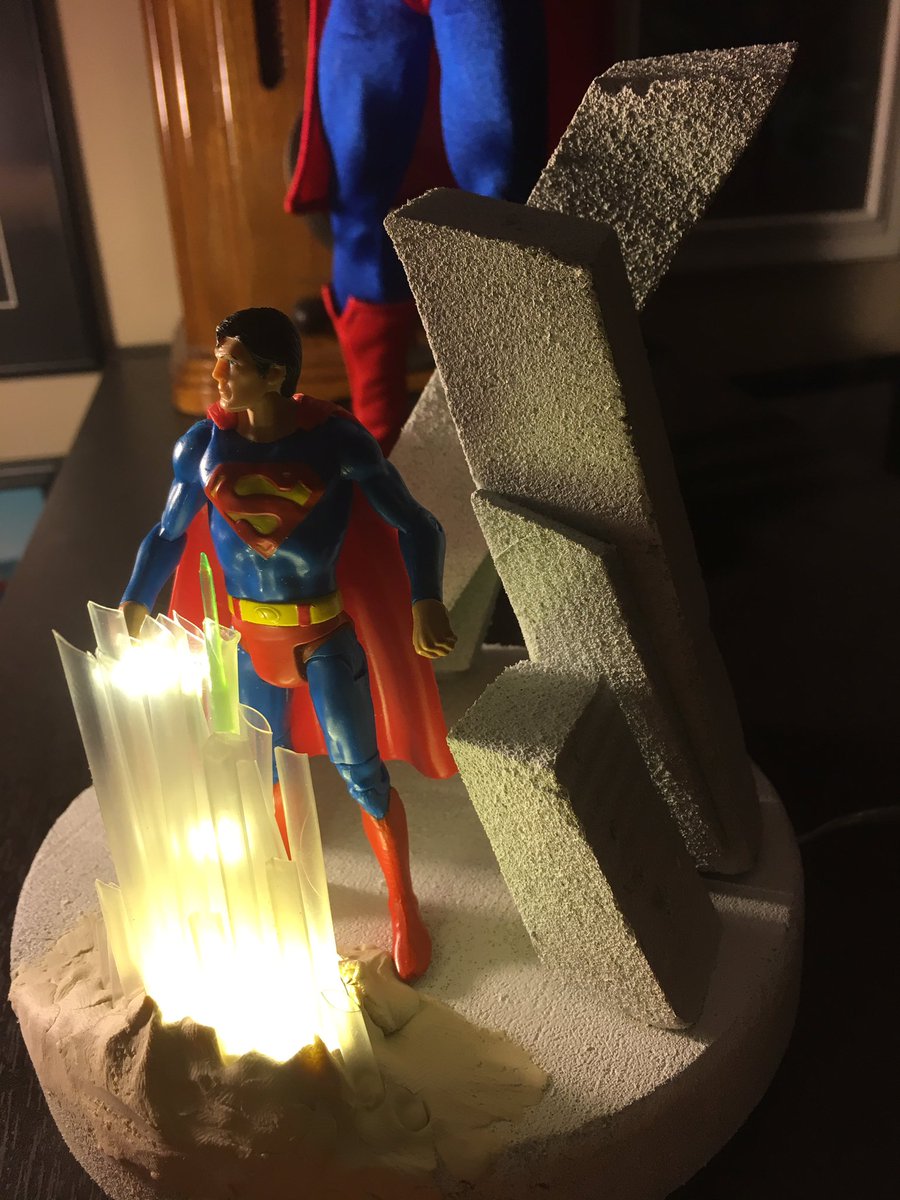 Jeffrey_Misener's tweet image. A nerd project complete; DIY Fortress of Solitude display for Superman action figure. 

Just florists foam, hot glue, spray paint white, clear straws, model magic, &amp;amp; a little LED string.

#NerdCraft #DIY #Superman #FortressOfSolitude #DC #Smallville #ChristopherReeve #craft