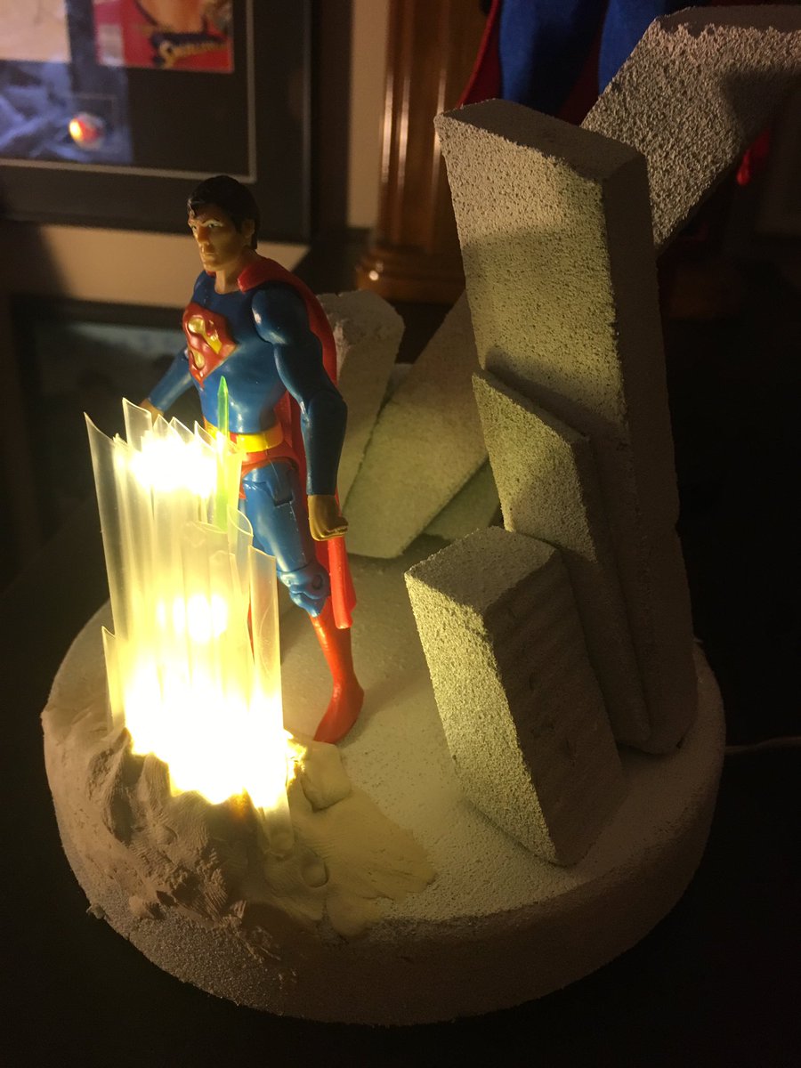 Jeffrey_Misener's tweet image. A nerd project complete; DIY Fortress of Solitude display for Superman action figure. 

Just florists foam, hot glue, spray paint white, clear straws, model magic, &amp;amp; a little LED string.

#NerdCraft #DIY #Superman #FortressOfSolitude #DC #Smallville #ChristopherReeve #craft