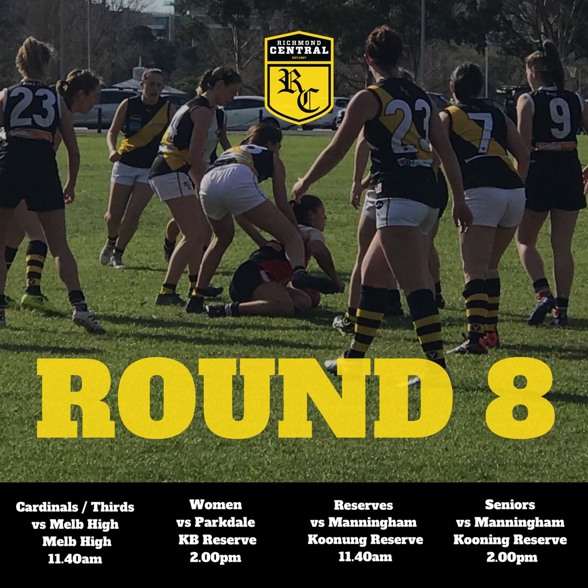 RichmondCentral's tweet photo. ROUND EIGHT - 🐍🏉
Our Seniors & Reserves on the road again gettin Snakey taking on Manningham Cobras
Thirds/Cardinals taking a little trip away taking on @MHSOBFC
Our Women are back at home and hungry to play, hosting @Parky_Vultures
#snakesfooty2019 #roundeight @VAFA_HQ https://t.co/GNOxszilsL
