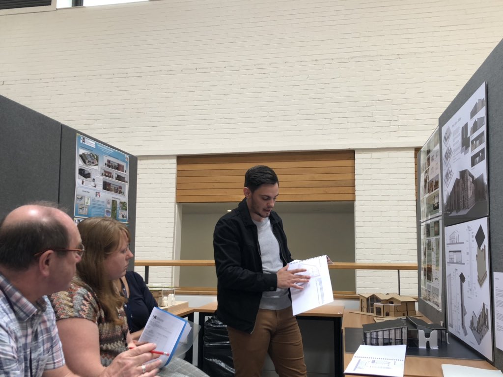 Final year @CIATechnologist Architectural Design Technologist students undertaking their viva presentations to the @dudleymbc client, explain how their scheme incorporates the stunning @HistoricEngland St James Park Priory Ruins #heritage #dudley #priorypark