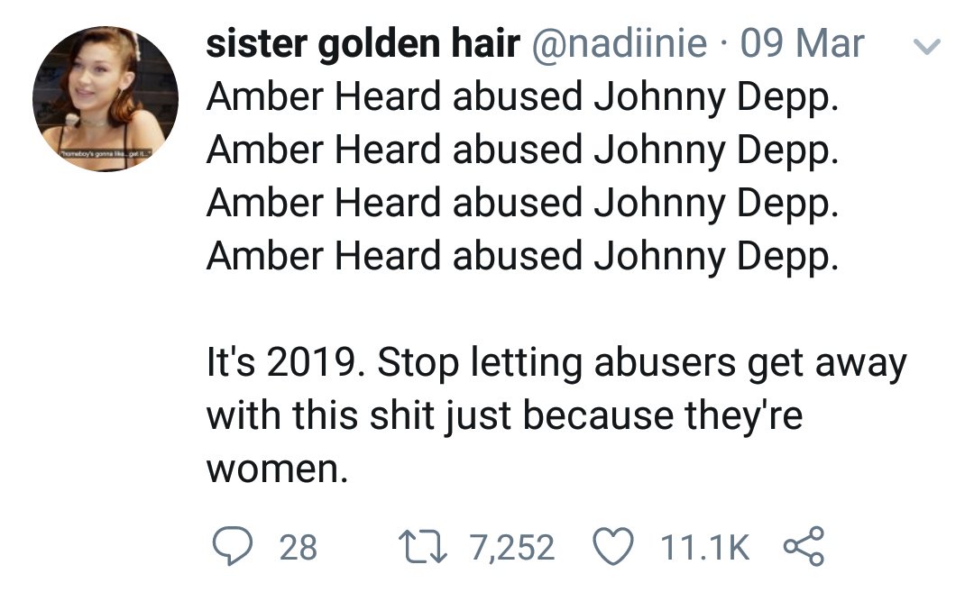 __jacxpearls's tweet photo. Never forget. Amber Heard abused Johnny Depp and lied about being abused, making it harder for all real victims. Keep in mind, she has a history of abuse. Social media worshipped a serial abuser and hated on her victim.  This never shld've happened. #TIMESUP #JusticeForJohnnyDepp https://t.co/RJeRIEu2Ex
