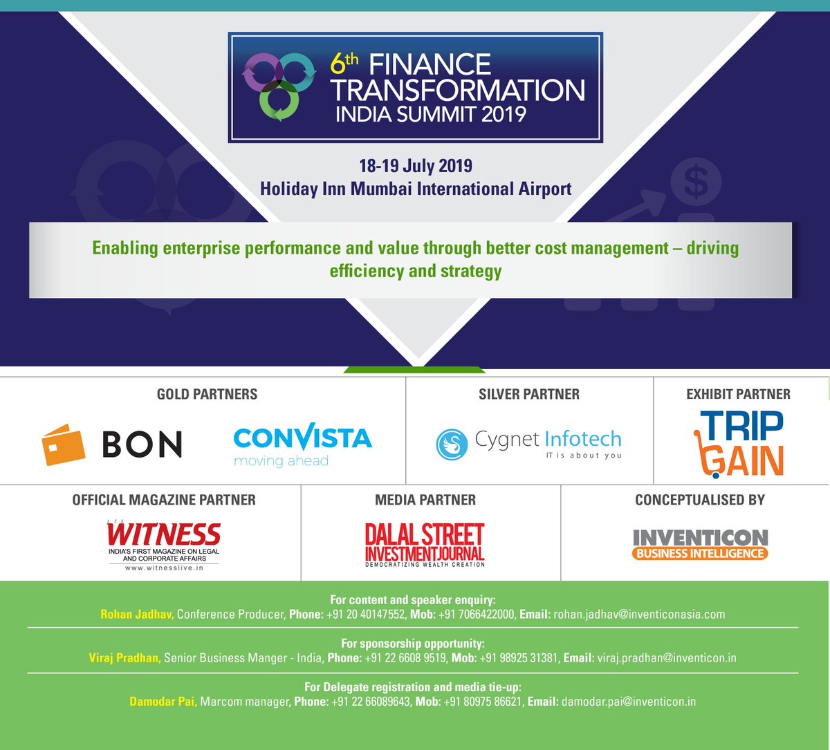 6th Finance Transformation India Summit 2019 welcomes @cygnetinfotech as Silver Partner  Download latest agenda and attendee list: bit.ly/2Vk5iaU
#FinanceTransformation #FinanceTramsformationSummit #BusinessPartnering #BusinessSupport #cfoengage #CFOSummit