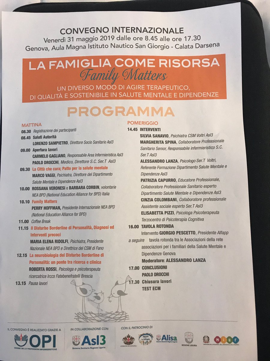 NEABPD Italy speakers at the Family Matters Conference tomorrow. Two-day Family Connections Training Sat and Sunday.  NEABPD GAP Conference Monday June 3 with Dr Carla Sharp!  Productive four days
