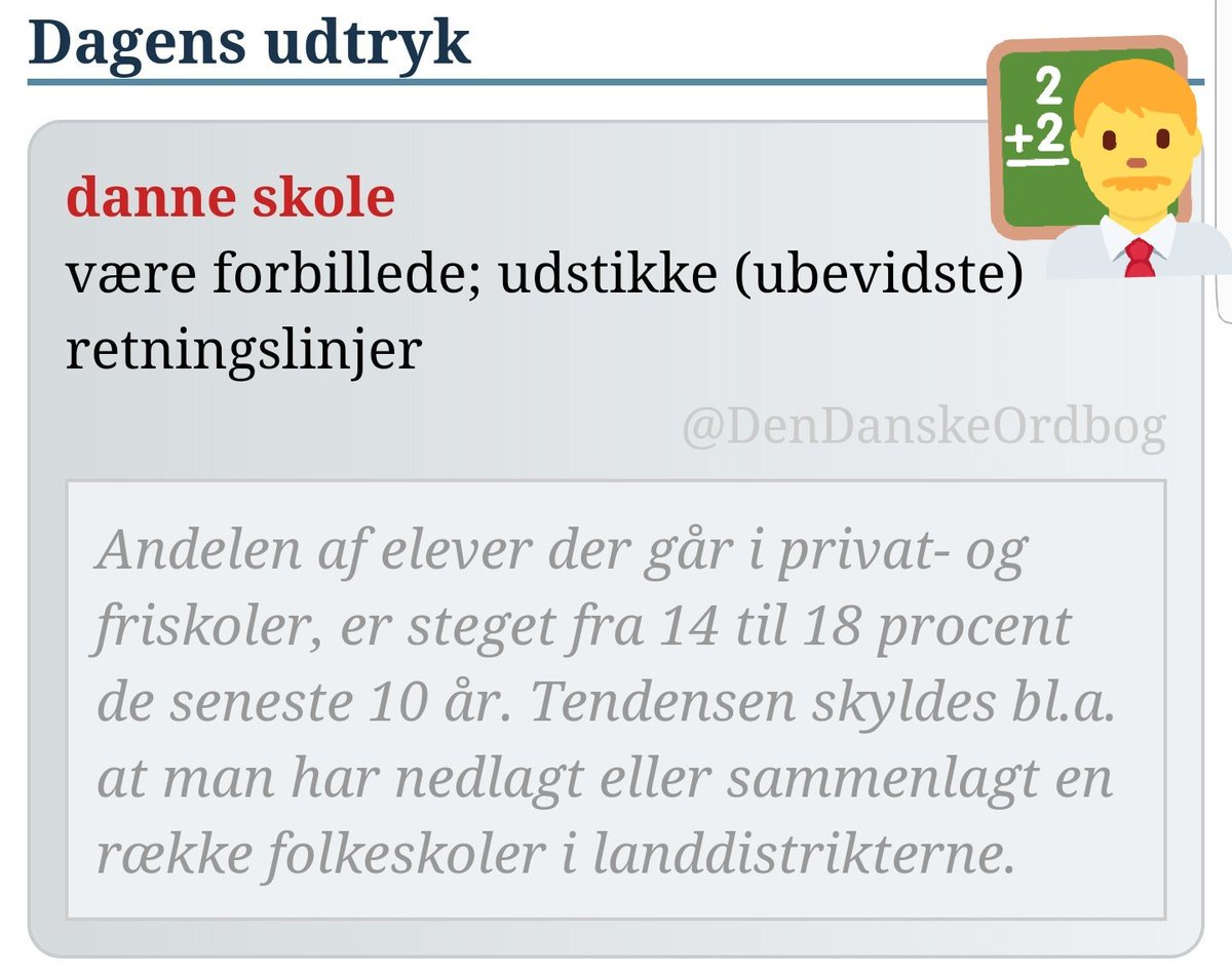 DenDanskeOrdbog's tweet photo. #uddpol #skolegang #privatskole #friskole #tendens #dagensudtryk #dagensord
https://t.co/vnqhv6UJIl https://t.co/pllKbwsyh0