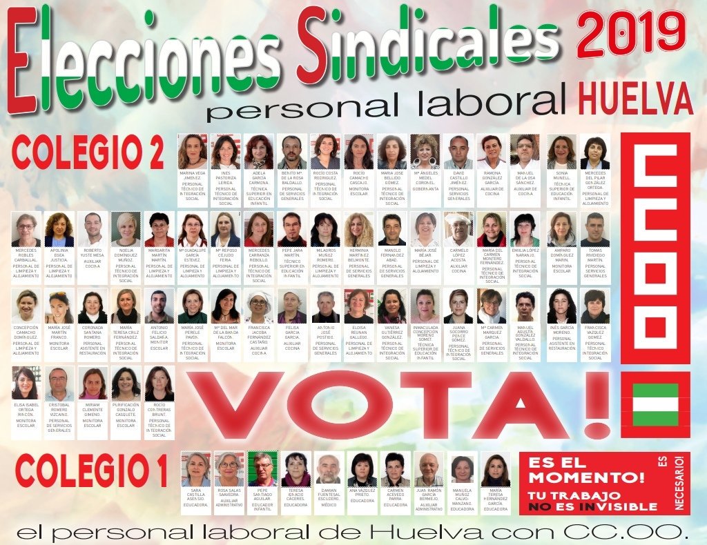 📢 El próximo 18 de Junio Elecciones del personal laboral ⬇️

✅ Cobertura de todas las vacantes y sustituciones Ya❗

✅ Recuperación del valor de nuestros salarios al de antes de los recortes y las congelaciones de sueldos

Tu trabajo no es invisible‼️

VOTA CCOO