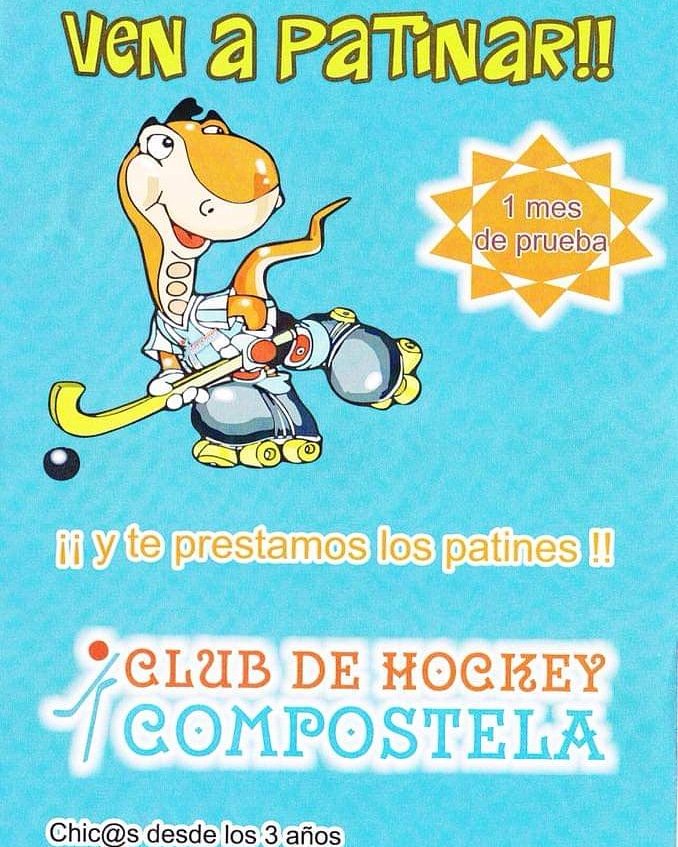 O CH Compostela abre as súas portas para todos aqueles que queirades probar o HOCKEY SOBRE PATINS ou iniciarvos no PATINAXE. De valde!!
Para nen@s dende 3 anos,  ata o 21de Xuño, ao Pavillón de Vite, na Rúa Carlos Maside
 luns e mércores de 17:30 a 19:00
 venres de 18:00 a 19:00