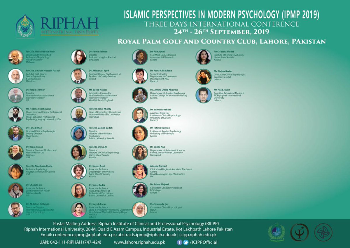 ICIPPOfficial's tweet photo. Don't miss out some amazing insights and knowledge sharing.. Join us in September 2019
#ICIPPOFFICIAL #RICPP #ISLAMICPSYCHOLOGY #RiphahUniversity https://t.co/jucgMeewg1