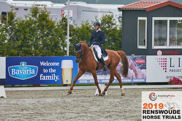 Leaderboard after the dressage test in the CCI3*-L class is Stephan Hazeleger with Dupon. Their score is 27.50. 
Photo by <a href="/eventingphoto/">Eventing Photo</a>
