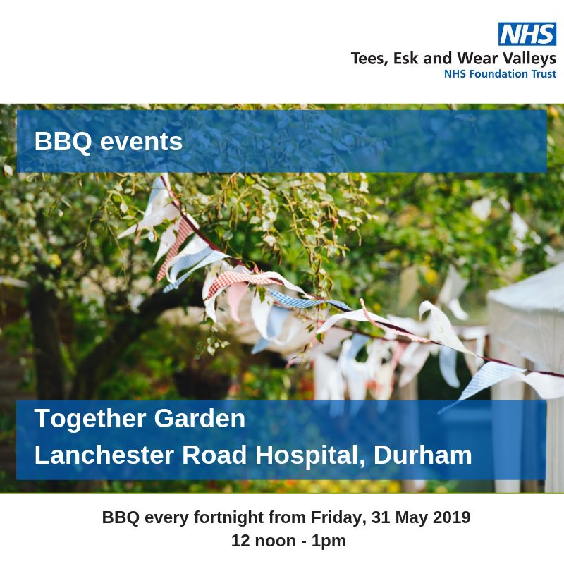 TEWV's tweet photo. Our Together Garden at Lanchester Road Hospital, Durham are holding their summer BBQ events every fortnight from Friday 31 May. The event is open to all patients, family and carers. Why not pop along between 12noon and 1pm for a chat, a cuppa and visit the hens. https://t.co/ZxogL0jWdk