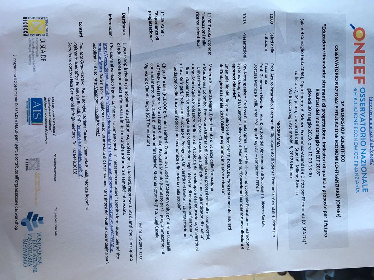 Workshop #oneef su Educazione finanziaria oggi in <a href="/unimib/">Università degli Studi di Milano-Bicocca</a> con <a href="/GltFoundation/">Global Thinking Foundation</a> <a href="/feduf_/">FEduF</a>  <a href="/ITAedufin/">Comitato EduFin</a>