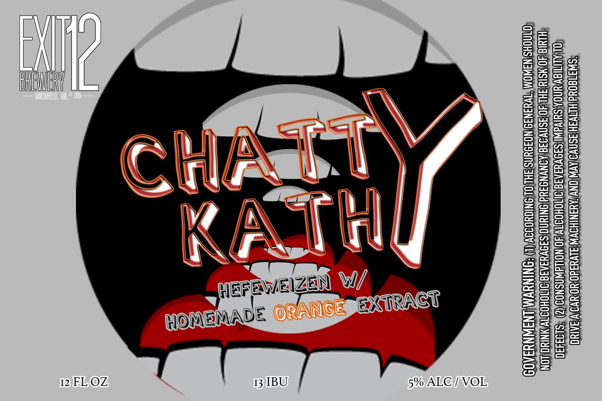 Exit12Homebrew's tweet image. Whoa, check out our newest #LabelArt! "Chatty Kathy" Hefeweizen is made w/ @Exit12_Brandon's homemade orange extract to round out a beautifully tasting summer beer! 5% ABV. #Cheers! #homebrewing #homebrewing 

Check out the "making of" YouTube Video HERE: youtube.com/watch?v=UVqjBn…