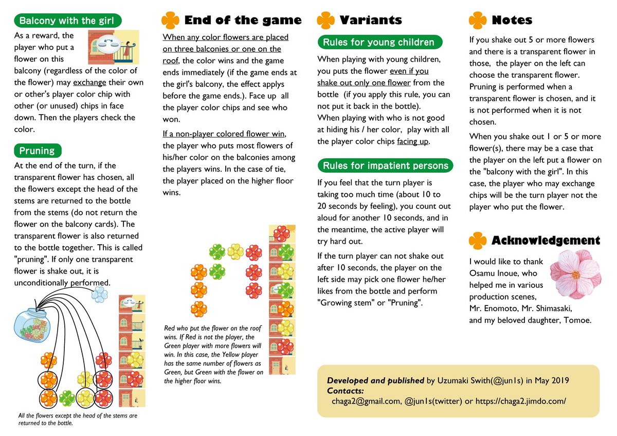 Jun1s うずまきスイッチ 自作ゲームの英語ルールを自分 で作ろうとしない方がいい というお話があったばかりなのですが フラワーズ フォー バルコニーの英語ルールを グーグル翻訳を駆使して自分で作ってみました 英語強者の皆様 おかしい点をご
