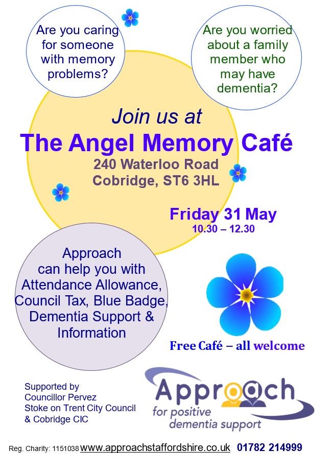Are you caring for someone with memory problems? Are you worried that someone you know might have dementia? Come along to get FREE support and advice from Approach for Positive Dementia Support on Friday from 10.30am - 12.30pm. Please tell your friends. Everyone welcome.