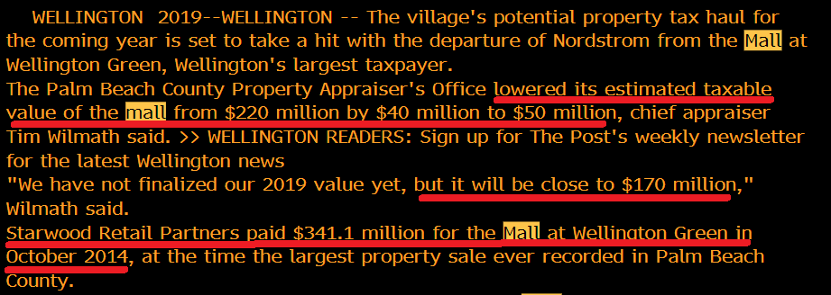8/ The county assessor will haircut the value of the Mall at Wellington Green, one of the malls in the  $STWD securitization by ~20% this year