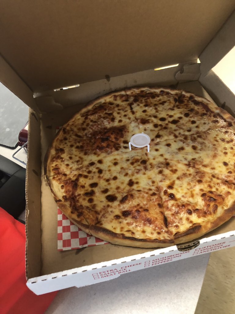 ChamberlainMath's tweet photo. Shout out to the student that brings in a pizza on the last day of school as a consolation for being often late to class AND the other student that delivered it with roller skates #pizzatardy https://t.co/alhYi3zqKa