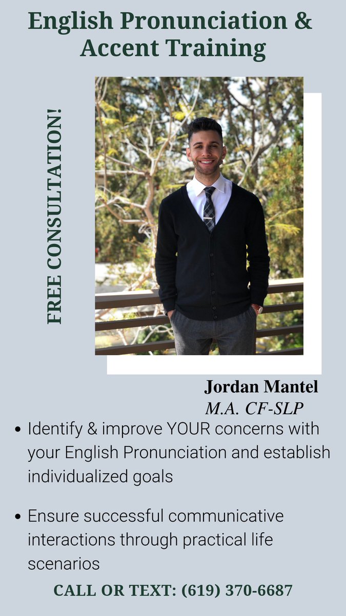 Wanting to #Improve your #EnglishPronunciation? @JordanMantel , #MySon , is your #GOTO!!!   

#AccentTraining #FreeConsultation