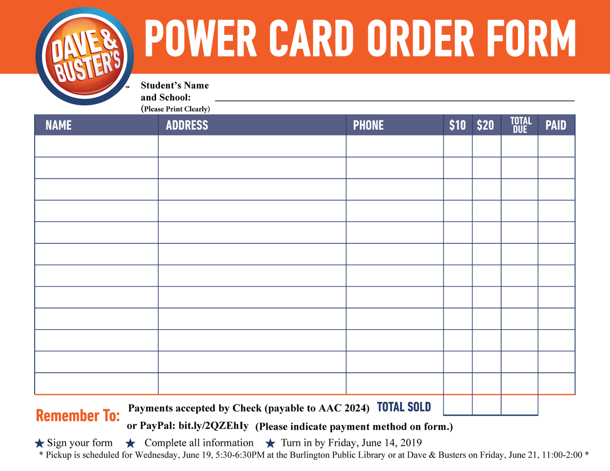 BCSFDS's tweet photo. Interested in purchasing some Dave &amp; Buster's Power Cards? Support Adopt-a-Class 2024 and send int he order forms by tomorrow! https://t.co/YId8rVH8np