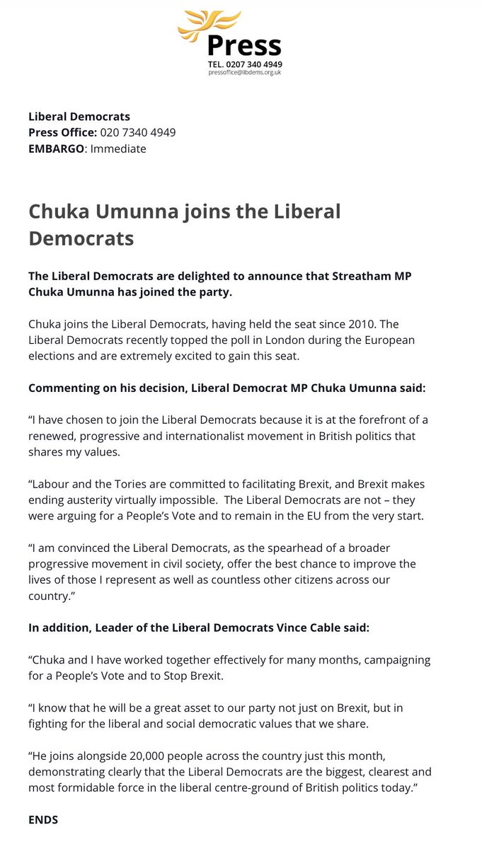 LibDemComms's tweet photo. Welcome @ChukaUmunna 👋🧡 https://t.co/gJqIEZJvjN