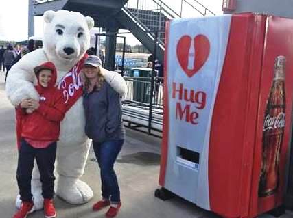 Hey all of our friends over in Parsons, KS! Stop by the Walmart on N. 16th Street on June 18 from 7am-12noon. Give our HUG ME vending machine and squeeze and get an ice cold Coke. Or give our Polar Bear, BUBBLES a squeeze just for fun!