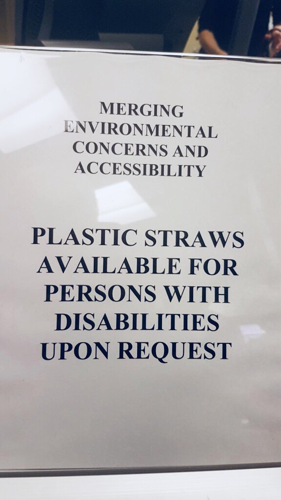CQualtro's tweet photo. Persons with disabilities are not an afterthought on our plan to ban single-use plastics. We’ve got access to straws and other single uses plastics top of mind. The @UN is a great example of environmental stewardship and #accessibility in action. #BeatPlasticPollution https://t.co/G7YH8i25dt