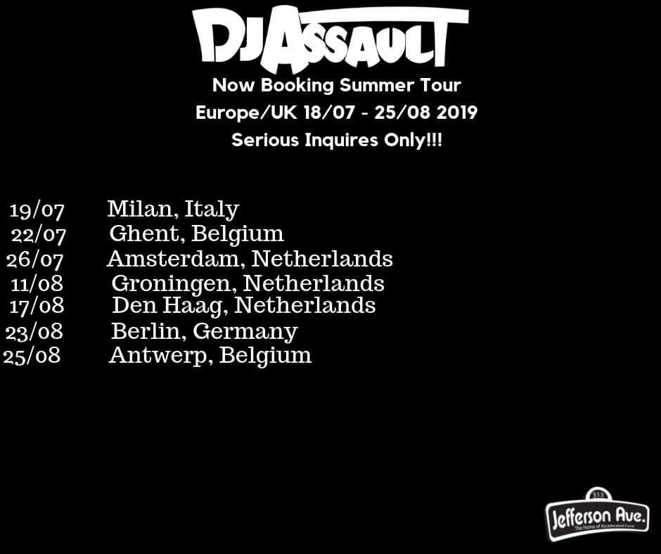 Jefferson Ave. Presents the DJ Assault Summer Tour 2019!!
We have a lot of days free hit us up ASAP!!!

Store.jeffersonave.com