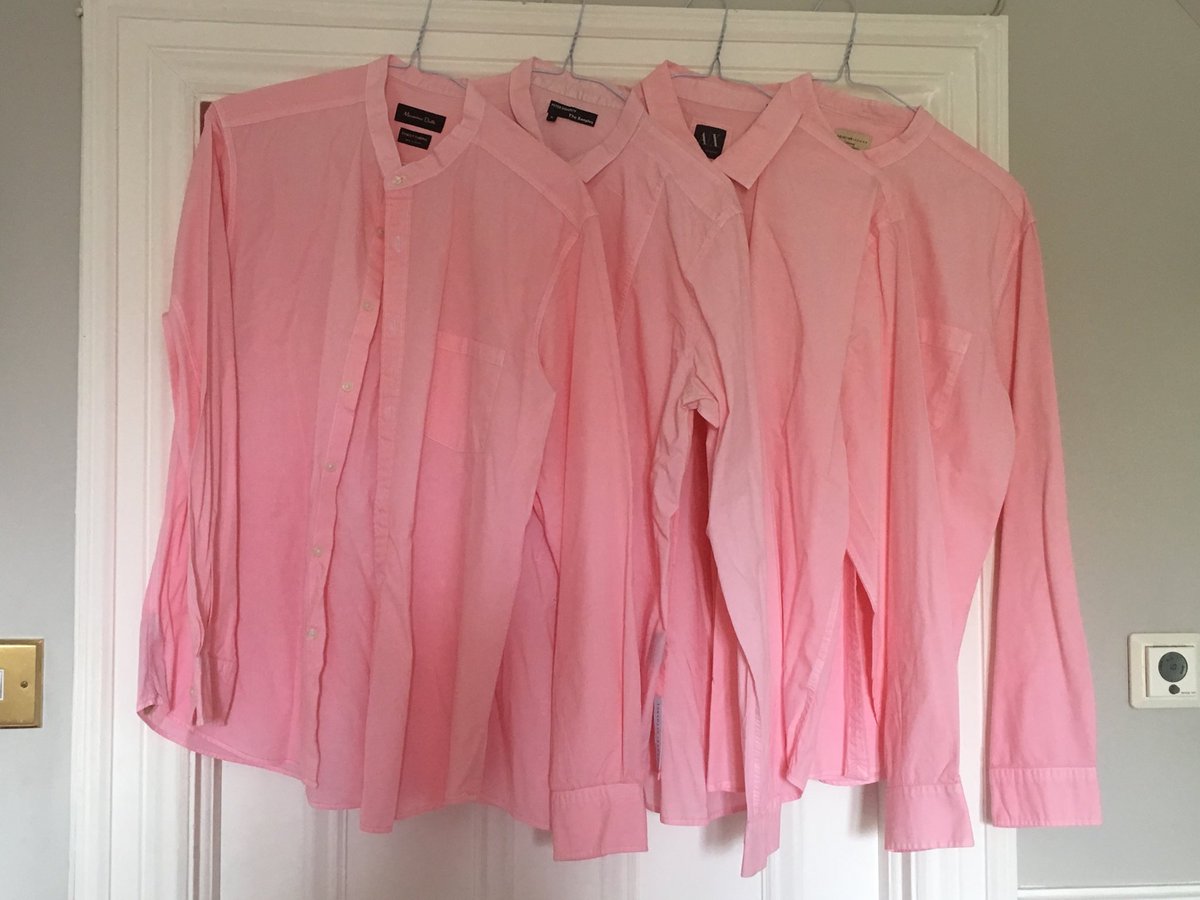 jconnollybooks's tweet photo. Four white shirts I had intended to bring with me to South Africa - along with one red shirt. Thanks to Belarmine cleaners at Dublin’s Swan Centre, I ended up with four pink shirts and one red. Oh, and I’m a “prick” for suggesting they were white to start with. Just saying... https://t.co/7XecVrvZXR