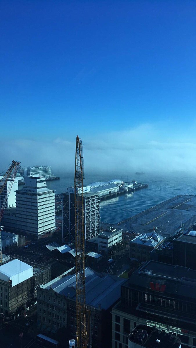 AucklandPort's tweet photo. Fog lifting this morning over Auckland Harbour - thanks for the submission ! https://t.co/QHN3lxkevK
