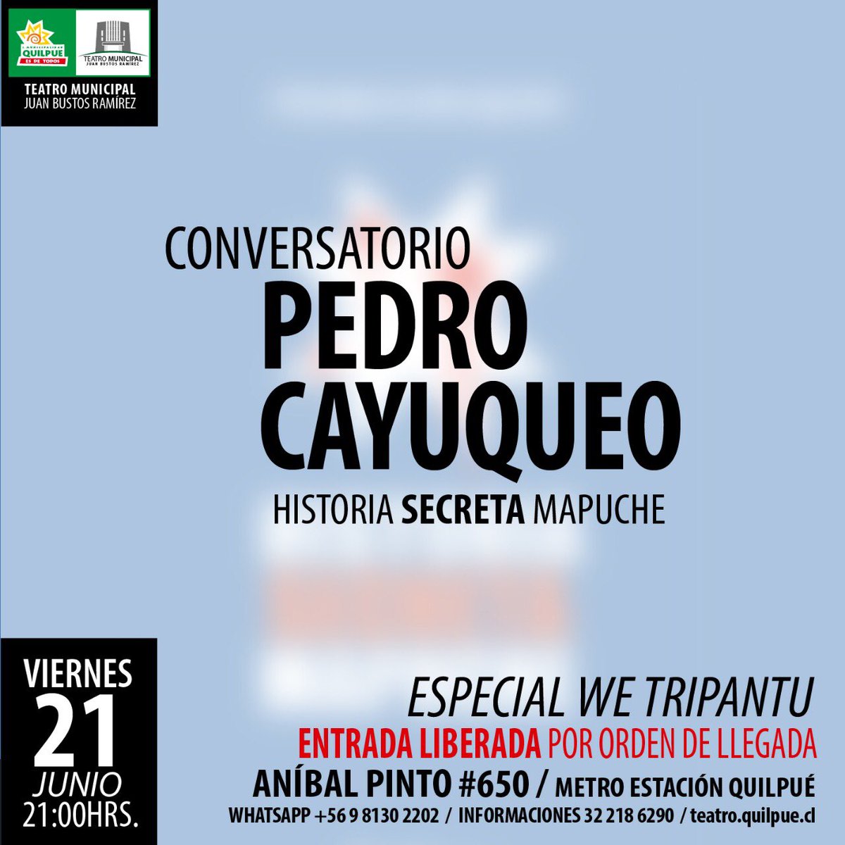 QuilpueTeatro's tweet image. Estamos preparados para celebrar We Tripantu (año nuevo mapuche) con importantes artistas reconocidos nacionalmente como Pedro Cayuqueo y Tenor Pehuenche Miguel Angel Pellao, el exitoso documental Araucaria Araucana, ¡Difunde y comparte!