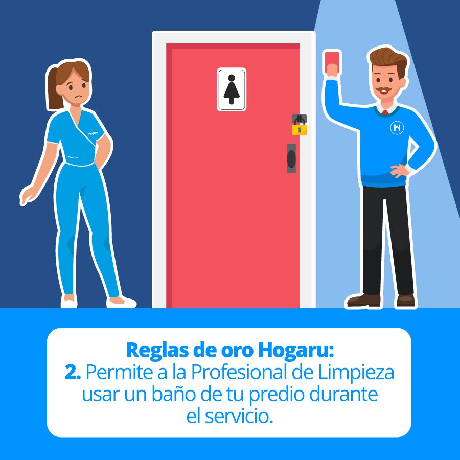 ✨En Hogaru protegemos los derechos de nuestras Profesionales de Limpieza.👩💙👩🏾 Como empleadores es nuestra responsabilidad asegurarles condiciones de trabajo dignas. 🚽 Como cliente es tu deber designar un baño para que tu Profesional use durante su jornada laboral. ✅🚺