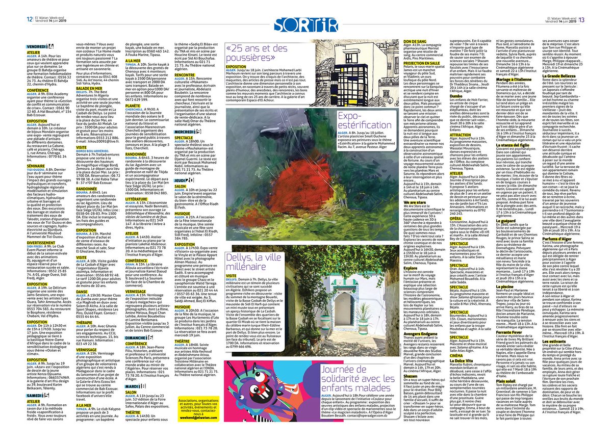 #Algérie #Alger #Sortir les RDV culturels de la semaine du 14 au 21 juin 2019