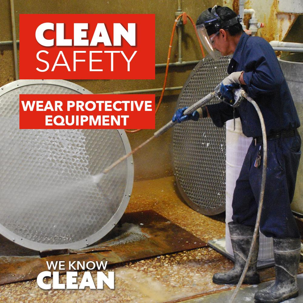 HotsySoCal's tweet photo. CLEAN Safety Tip: Always wear protective equipment. Safety glasses, hearing protection, long pants, gloves and protective boots can all help avoid accidental injury, especially when working with higher pressure nozzles – which can be powerful enough to etch concrete. https://t.co/Uug0KytgQc