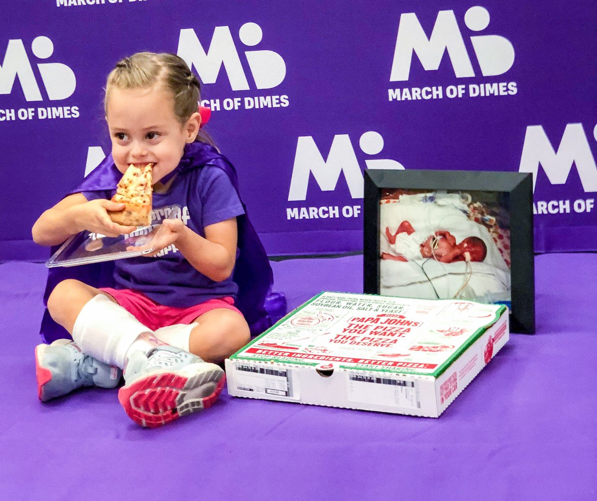 MarchofDimesAZ's tweet photo. Laila, a NICU Grad, is enjoying pizza today! Join her! #MarchofDimes #AZ is Papa John's Pizza #PapaCares recipient for June! Use promo code MODA30 online to receive 30% off your entire regular menu priced order. 10% of your discounted purchase price will benefit moms and babies! https://t.co/NEeEmyD52B