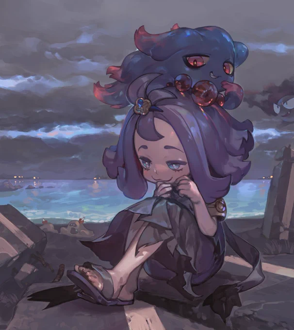 ポケモンサンムーンより、アセロラちゃん(とムウマとゴースとスナバァ)
下まつ毛～!
#pokemon 