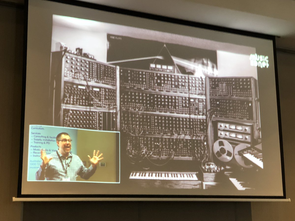 JamesHumbers's tweet photo. #DAYTiME2019 in Sydney with the virtual @jimfrankel keynote whose plane was sadly cancelled - but hey this is a tech conference!! @MusicEDnet https://t.co/icYU5foY4a