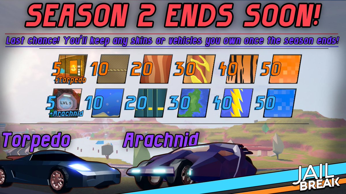 Badimo On Twitter Summer Is Here Next Week And So Is The Summer Season Of Jailbreak This Is Your Last Chance For Season 2 Items You Will Keep Any Skins - jailbreak season 3 rewards roblox jailbreak