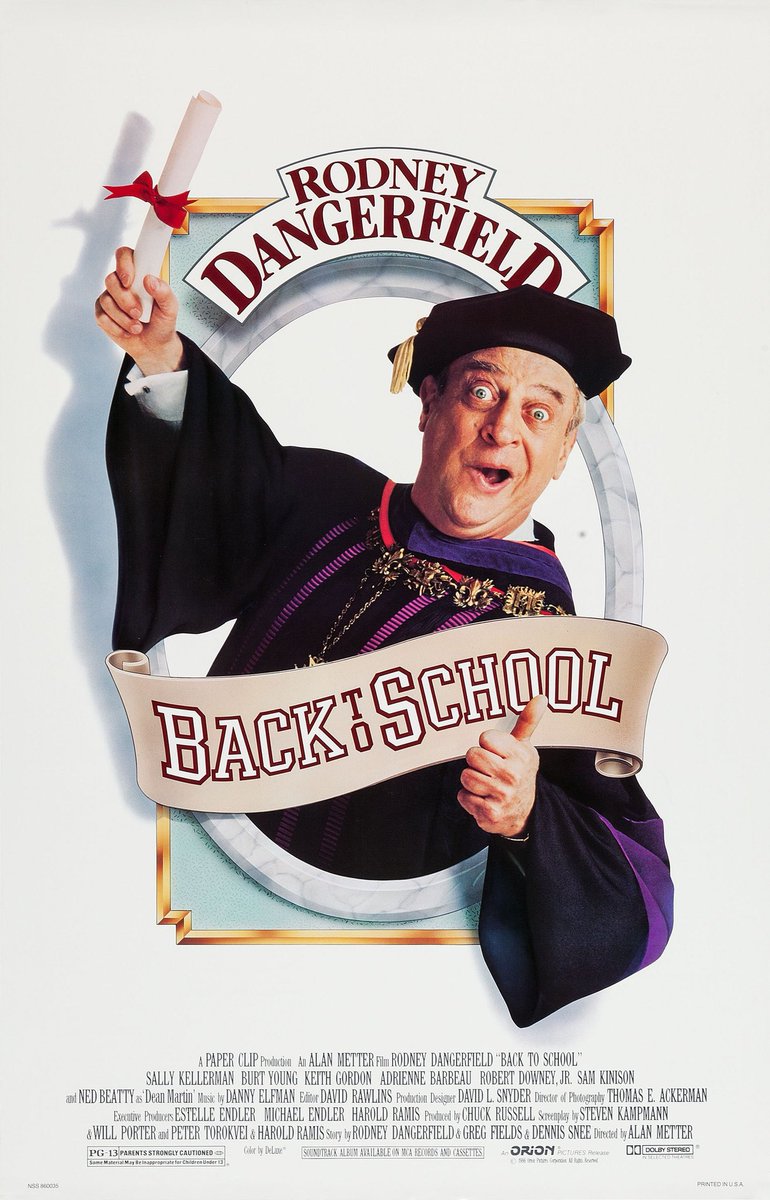 🎬MOVIE HISTORY: 33 years ago today, June 13, 1986, the movie 'Back to School' opened in theaters! #RodneyDangerfield #SallyKellerman #BurtYoung #KeithGordon @RobertDowneyJr #PaxtonWhitehead #SamKinison #TerryFarrell #WilliamZabka #AdrienneBarbeau #NedBeatty #RobertPicardo