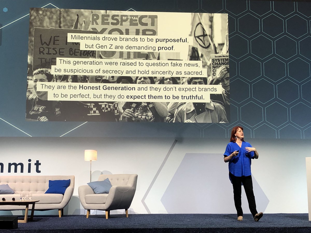 futerra's tweet photo. Millennials drove Brands to be purposeful but Gen Z are demanding proof. #HonestGeneration #CGFSummit https://t.co/WnVFQp0Fai