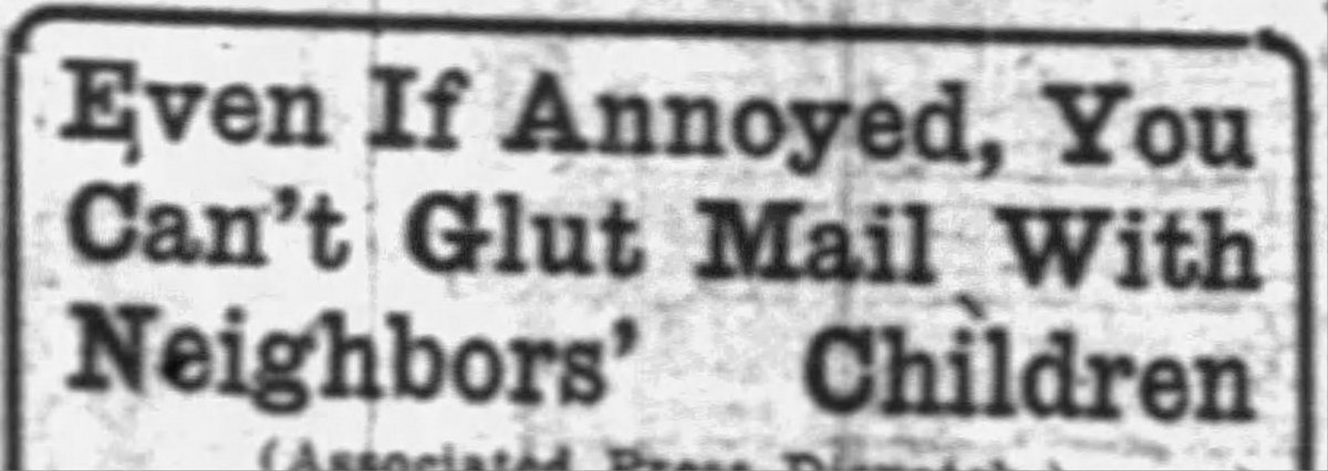 _newspapers's tweet photo. #OTD in 1920, the Post Office ruled you couldn't ship children in the mail. Headline writers around the nation had a field day with that bit of news, but the Rutland Herald had the clear winner. 

Read the full @RutlandHerald article on our site: https://t.co/i0TGmsQsO5 https://t.co/kKxIZ3fGZ4