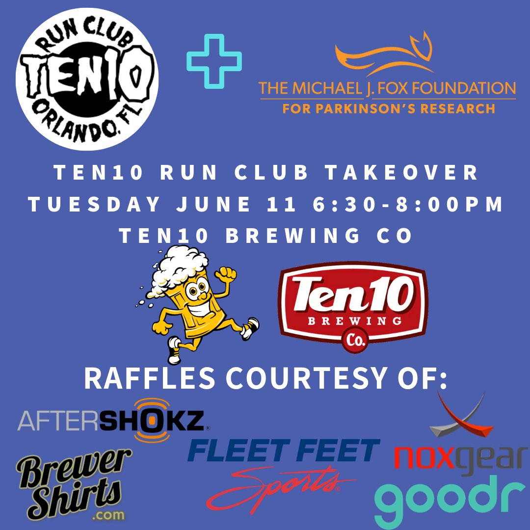 Pints4PDOrlando's tweet photo. The biggest of thanks to @BrewingTen10 Run Club for helping us raise $510 for @michaeljfoxorg @TEAMFOX during tonight’s Run Club Takeover!
🦊
🏃♀️
🏃🏽
🍻
#goteamfox #ten10runclub #werunorlando #run407 #parkinsons #parkinsonsdisease #running #craftbeer #drinklocal #microbrewery https://t.co/HlV16IEOSj