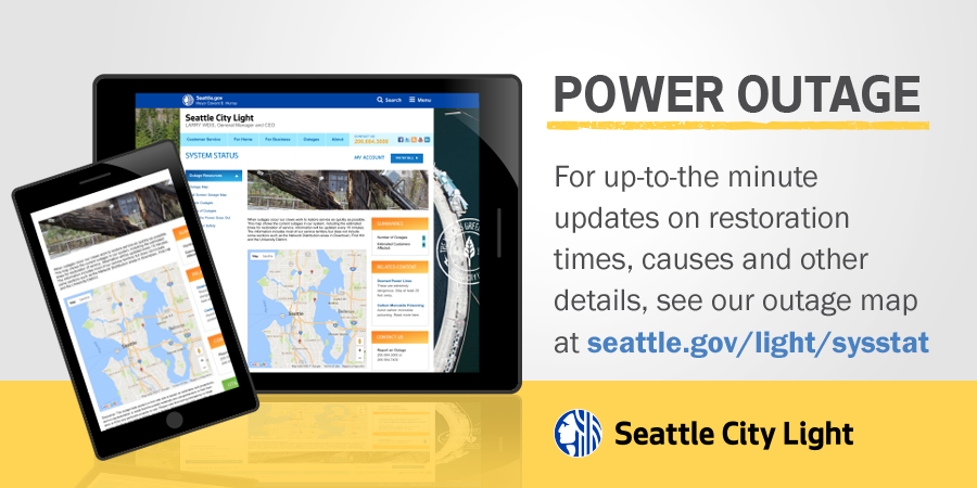 SEACityLight's tweet photo. Power Outage is affecting approx. 3,500 customers on east side of Ballard/parts of Fremont, Crews are responding. Cause under investigation. Early estimate of restoration 2 a.m. Follow at https://t.co/Vc5ALoUXI0 https://t.co/buUQMnxrM3
